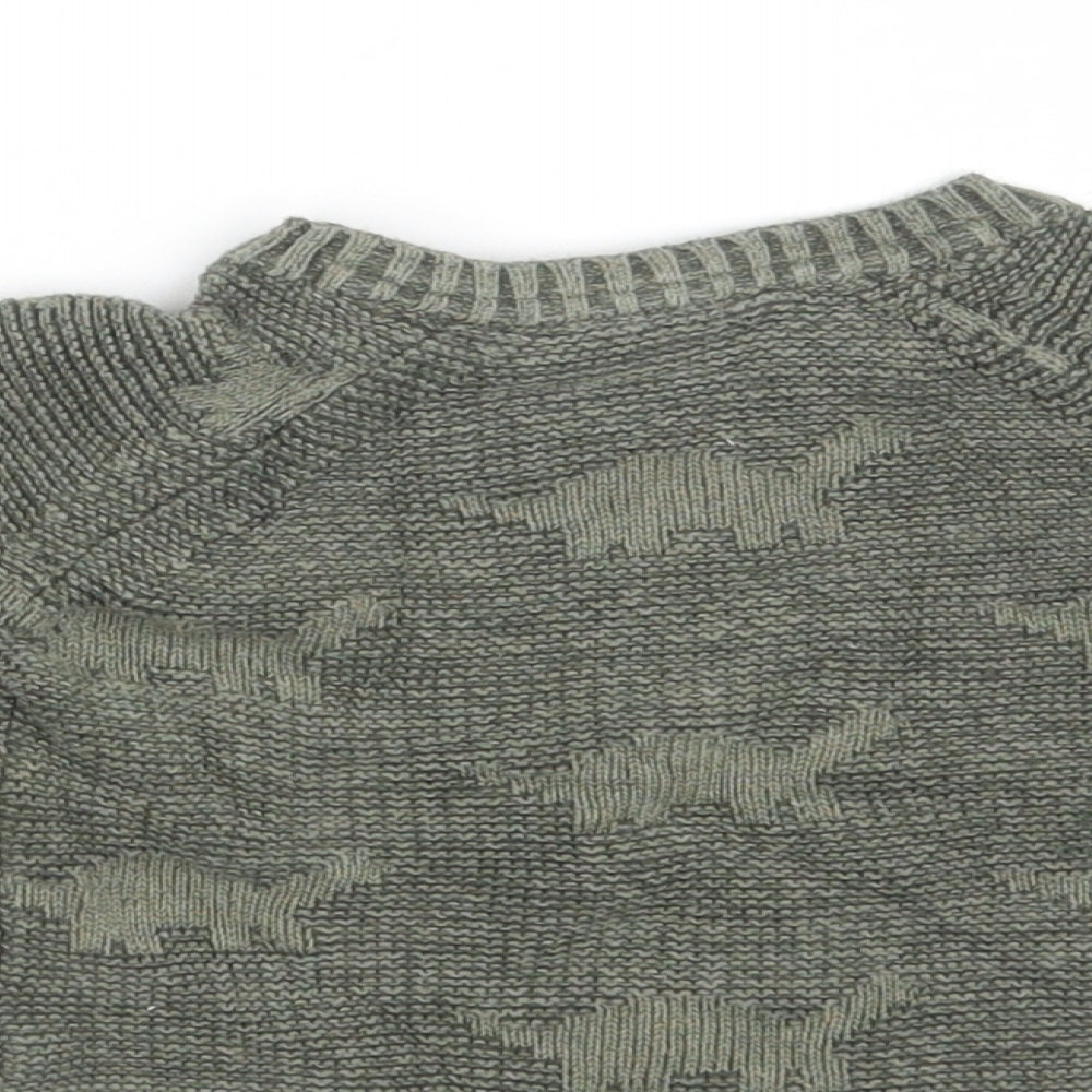 George Boys Green  100% Cotton Pullover Jumper Size 3-6 Months  Button - Dinosaurs