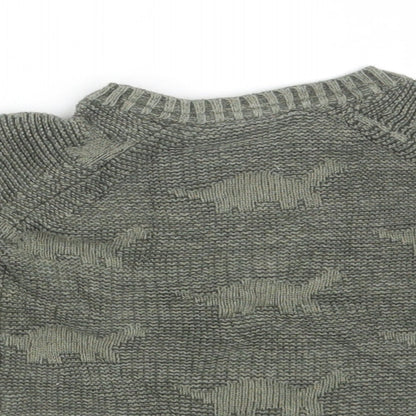 George Boys Green  100% Cotton Pullover Jumper Size 3-6 Months  Button - Dinosaurs