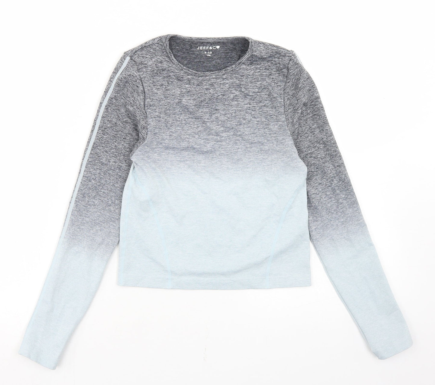 Jeff & Co Girls Grey  Nylon Cropped T-Shirt Size 9-10 Years Round Neck  - Ombre, Activewear