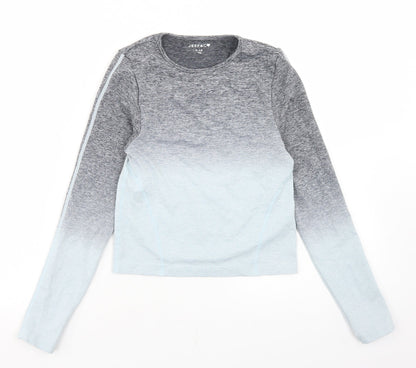 Jeff & Co Girls Grey  Nylon Cropped T-Shirt Size 9-10 Years Round Neck  - Ombre, Activewear