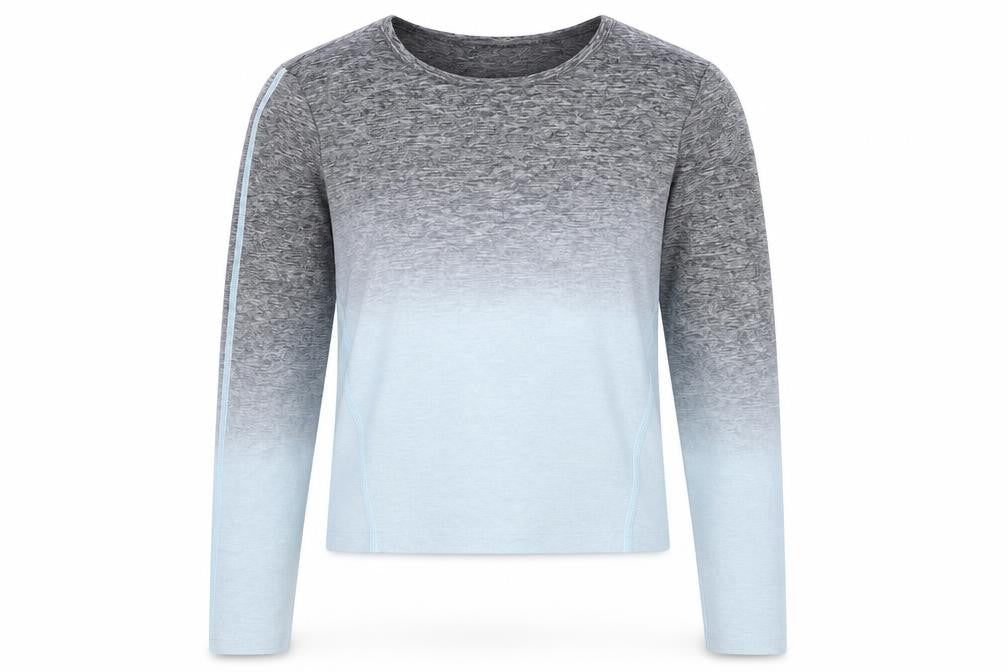 Front view of Jeff & Co girls’ grey nylon cropped t-shirt, size 9-10, years round neck - ombre, activewear