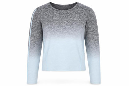 Front view of Jeff & Co girls’ grey nylon cropped t-shirt, size 9-10, years round neck - ombre, activewear