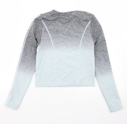 Jeff & Co Girls Grey  Nylon Cropped T-Shirt Size 9-10 Years Round Neck  - Ombre, Activewear