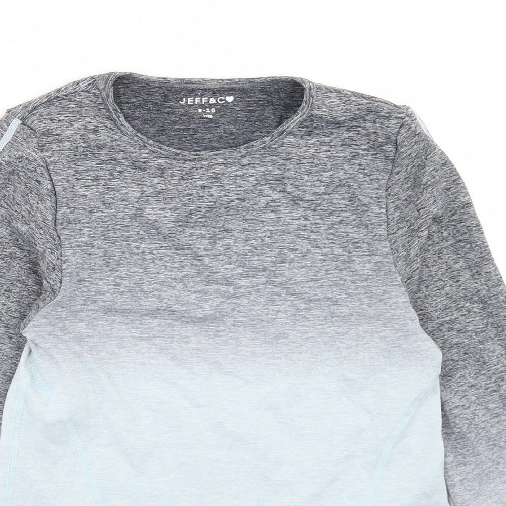 Jeff & Co Girls Grey  Nylon Cropped T-Shirt Size 9-10 Years Round Neck  - Ombre, Activewear