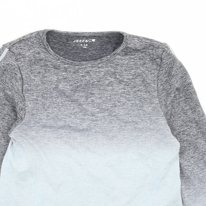 Jeff & Co Girls Grey  Nylon Cropped T-Shirt Size 9-10 Years Round Neck  - Ombre, Activewear