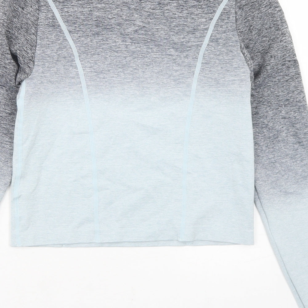 Jeff & Co Girls Grey  Nylon Cropped T-Shirt Size 9-10 Years Round Neck  - Ombre, Activewear