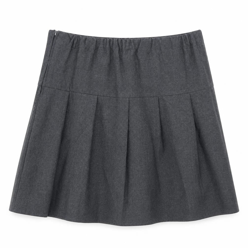 Front view of Marks & Spencer girls’ grey polyester pleated skirt, size 8-9, years regular zip - school wear