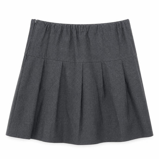 Front view of Marks & Spencer girls’ grey polyester pleated skirt, size 8-9, years regular zip - school wear