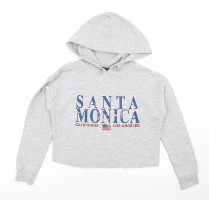 New Look Girls Grey  Polyester Pullover Hoodie Size 12-13 Years   - Cropped