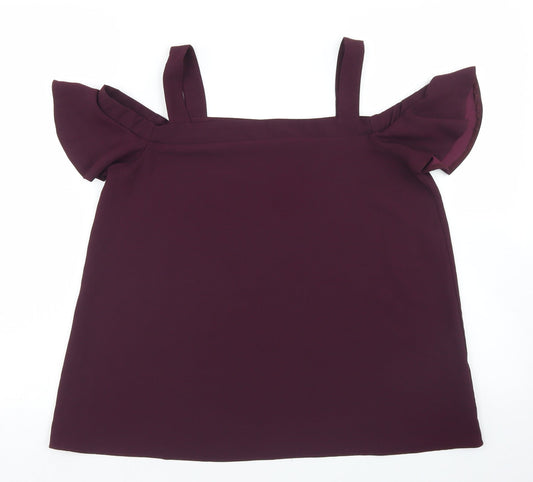 Atmosphere Womens Purple  Polyester Basic Blouse Size 10 Off the Shoulder - cold Shoulder