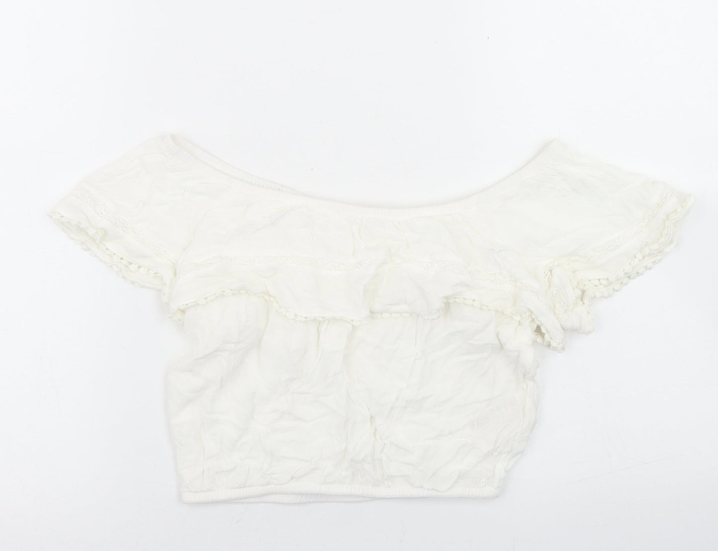 Womens UK Size 4 H&M White Cropped Blouse