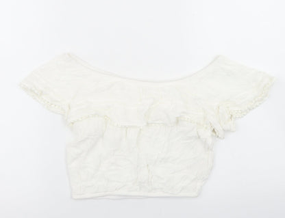 Womens UK Size 4 H&M White Cropped Blouse
