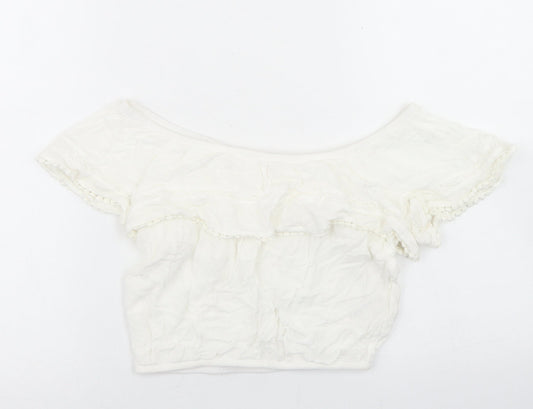 Womens UK Size 4 H&M White Cropped Blouse