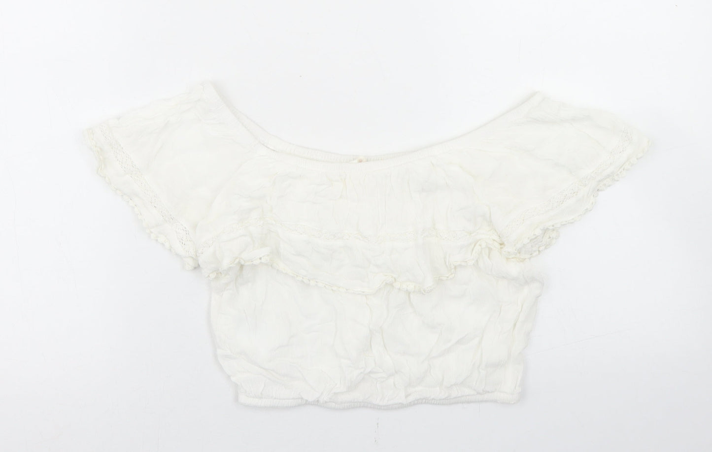 Womens UK Size 4 H&M White Cropped Blouse