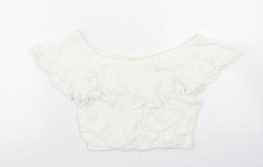 Womens UK Size 4 H&M White Cropped Blouse