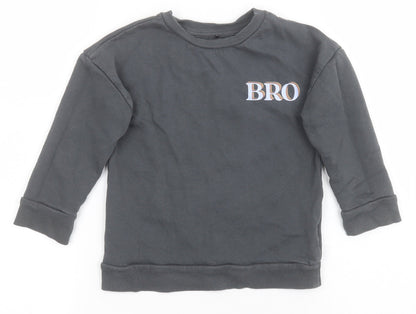 George Boys Grey  Cotton Pullover Sweatshirt Size 2-3 Years   - Multi-coloured BRO print
