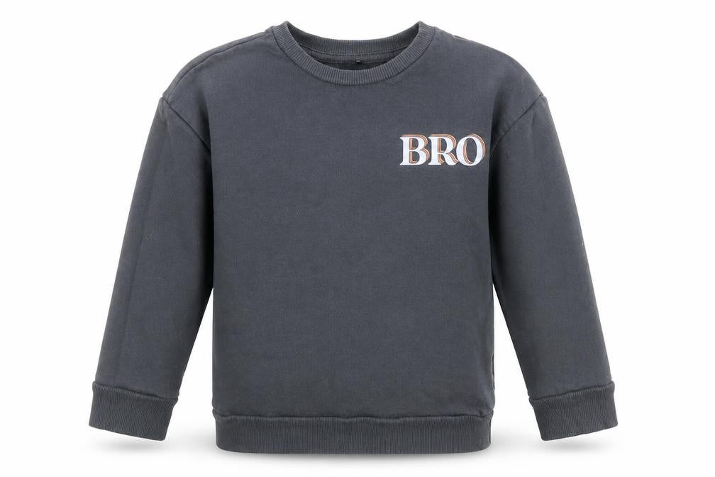 Front view of George boys’ grey cotton pullover sweatshirt, size 2-3, years - multi-coloured bro print