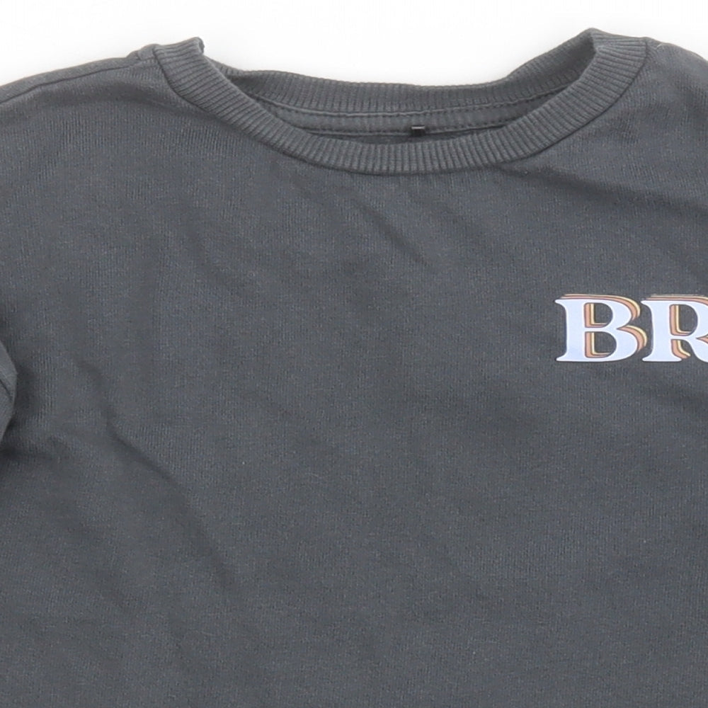 George Boys Grey  Cotton Pullover Sweatshirt Size 2-3 Years   - Multi-coloured BRO print