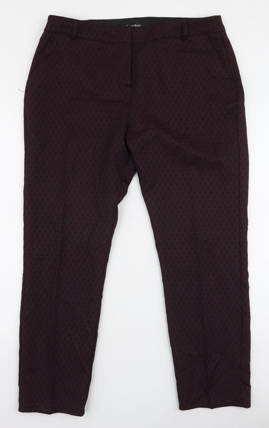 Miss Selfridge Womens Purple Geometric Polyester Trousers  Size 14 L27 in Regular Zip