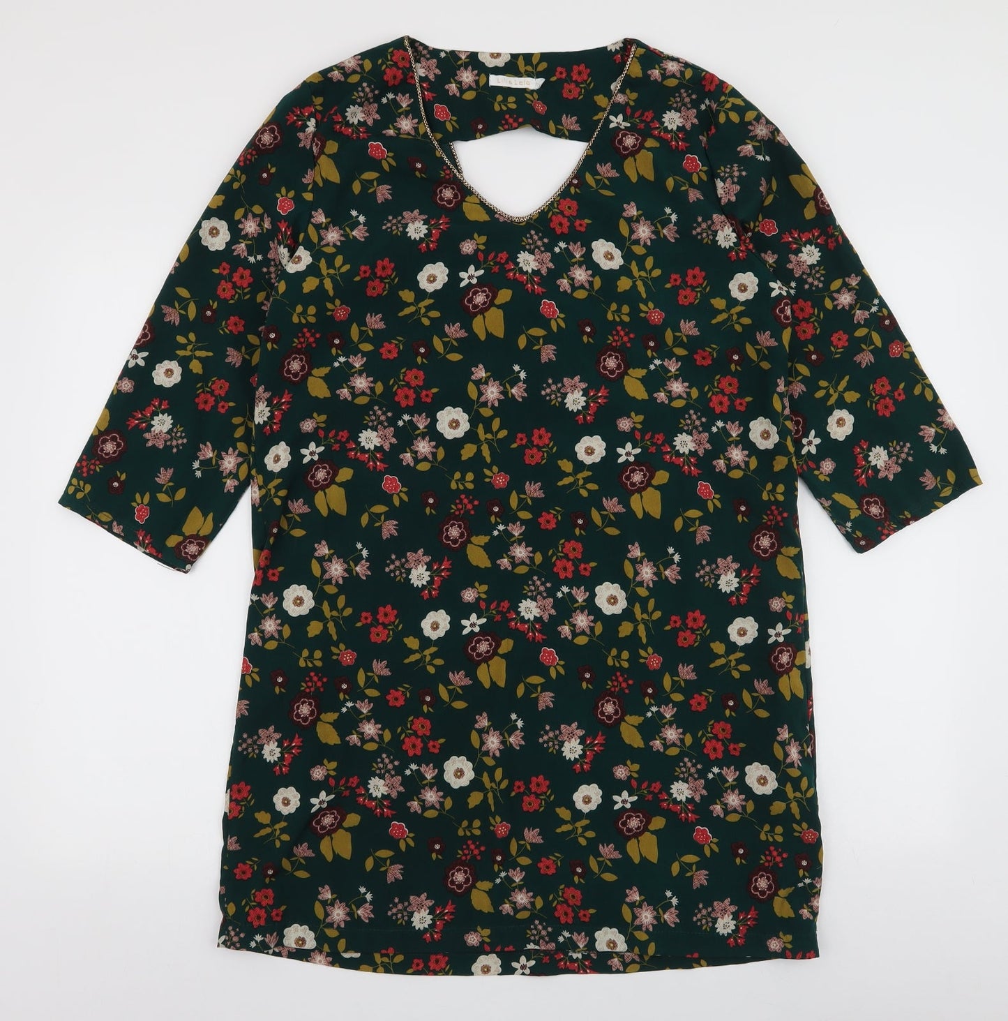 Lili & Lola Womens Green Floral Polyester A-Line  Size L  V-Neck Pullover