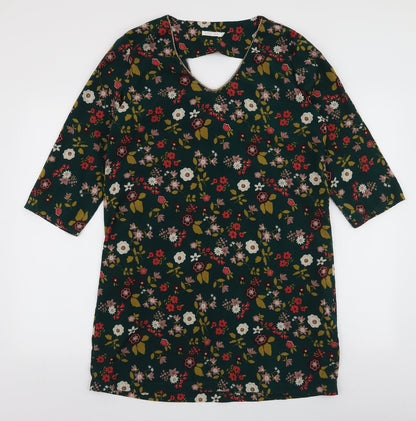 Lili & Lola Womens Green Floral Polyester A-Line  Size L  V-Neck Pullover