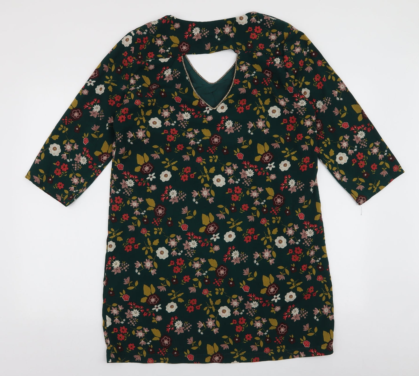 Lili & Lola Womens Green Floral Polyester A-Line  Size L  V-Neck Pullover