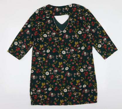 Lili & Lola Womens Green Floral Polyester A-Line  Size L  V-Neck Pullover