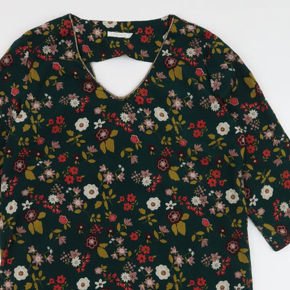 Lili & Lola Womens Green Floral Polyester A-Line  Size L  V-Neck Pullover