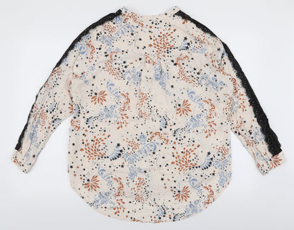 Marks and Spencer Womens Ivory Floral Viscose Basic Button-Up Size 16 Collared