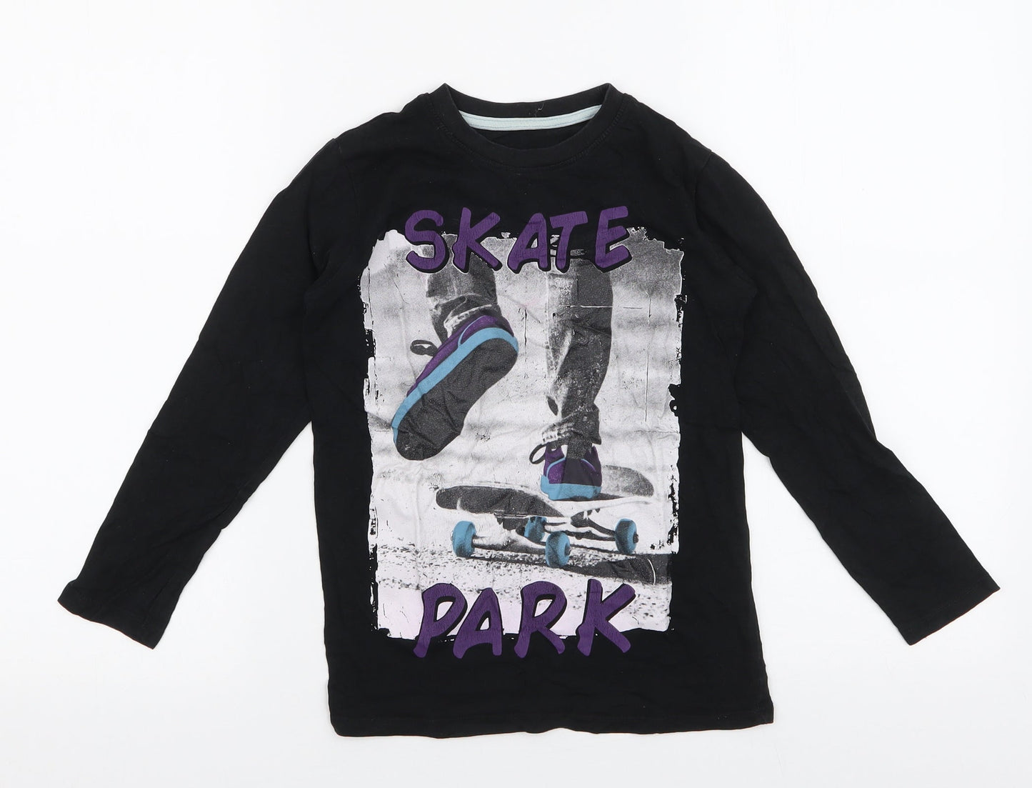 Dunnes Stores Boys Black  100% Cotton Jersey T-Shirt Size 6-7 Years Round Neck Pullover - Skate park