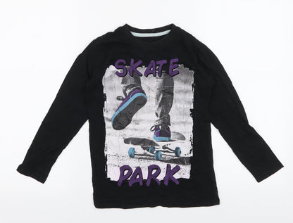 Dunnes Stores Boys Black  100% Cotton Jersey T-Shirt Size 6-7 Years Round Neck Pullover - Skate park