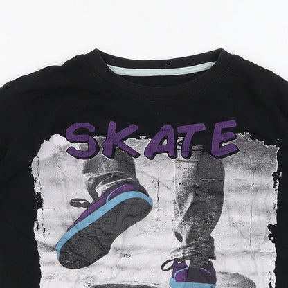 Dunnes Stores Boys Black  100% Cotton Jersey T-Shirt Size 6-7 Years Round Neck Pullover - Skate park