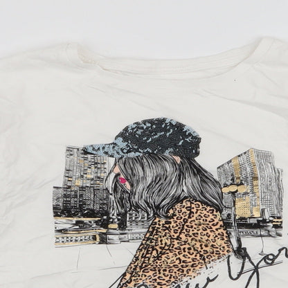 Dunnes Stores Girls White  100% Cotton Jersey T-Shirt Size 8-9 Years Round Neck Pullover - New York