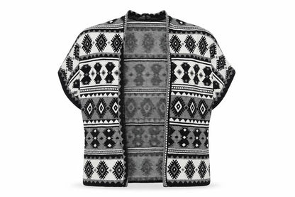 Front view of Atmosphere women’s black v-neck geometric cotton cardigan jumper, size S