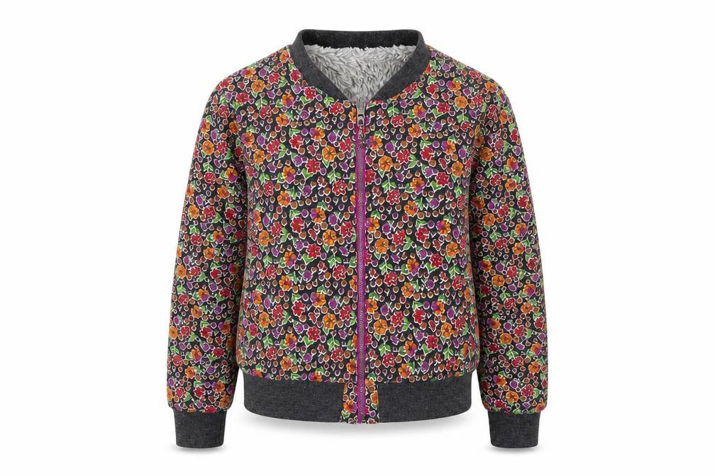 Front view of tuc tuc girls’ multicoloured floral cotton full zip sweatshirt, size 6, years zip - reversible
