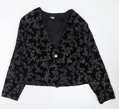 Additional front view of Premiere women’s black geometric jacket blazer, size UK 14, button