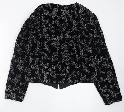 Back view of Premiere women’s black geometric jacket blazer, size UK 14, button