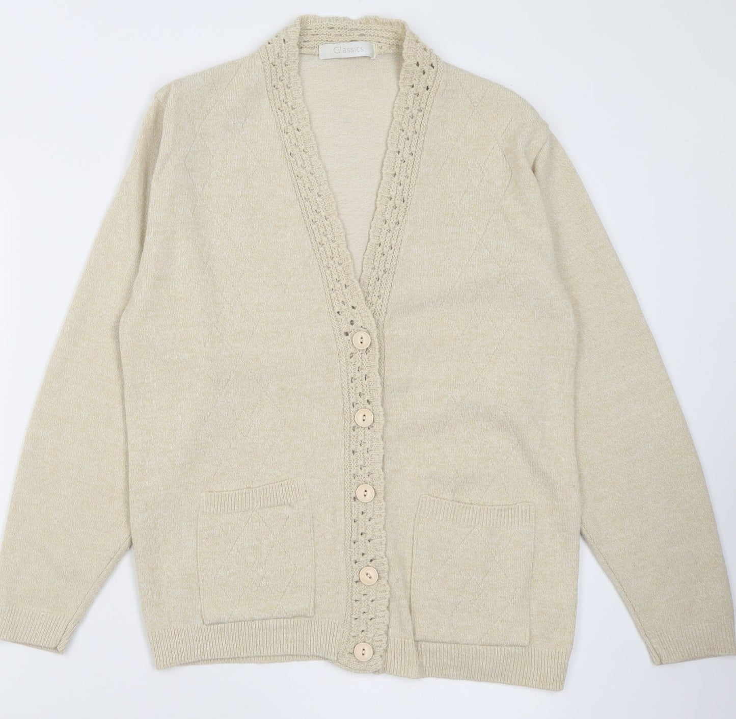 Womens UK Size M Classic Beige Cardigan Jumper