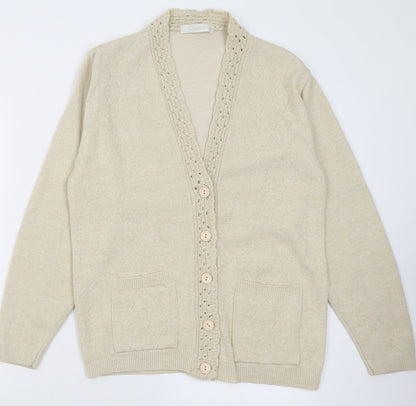 Womens UK Size M Classic Beige Cardigan Jumper