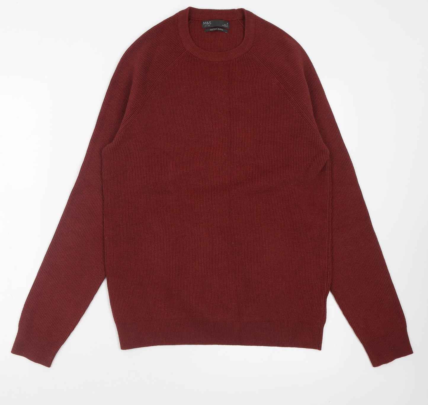 Marks and Spencer Mens Brown Crew Neck  Cotton Pullover Jumper Size S