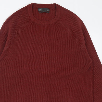 Marks and Spencer Mens Brown Crew Neck  Cotton Pullover Jumper Size S
