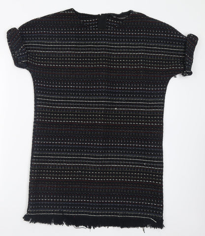 Zara Womens Multicoloured Geometric Cotton T-Shirt Dress  Size XS  Crew Neck Zip