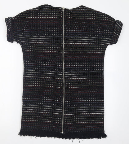 Zara Womens Multicoloured Geometric Cotton T-Shirt Dress  Size XS  Crew Neck Zip