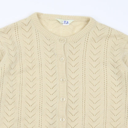 Classic Womens Ivory Crew Neck Geometric Acrylic Cardigan Jumper Size 12