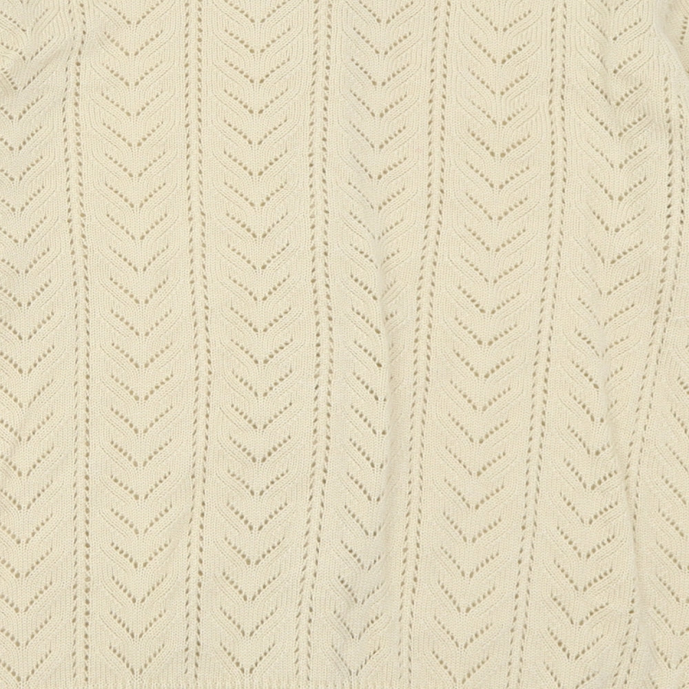 Classic Womens Ivory Crew Neck Geometric Acrylic Cardigan Jumper Size 12