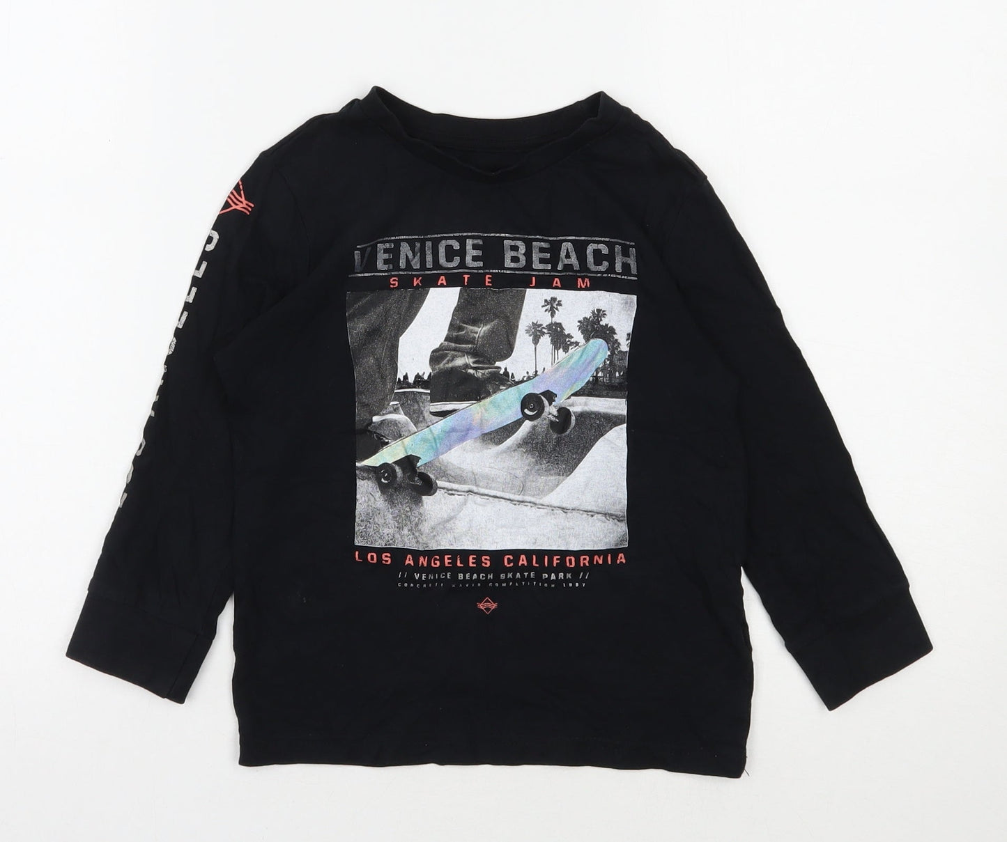 F&F Boys Black  100% Cotton Basic T-Shirt Size 4-5 Years Round Neck Pullover - Venice Beach