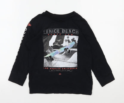 F&F Boys Black  100% Cotton Basic T-Shirt Size 4-5 Years Round Neck Pullover - Venice Beach