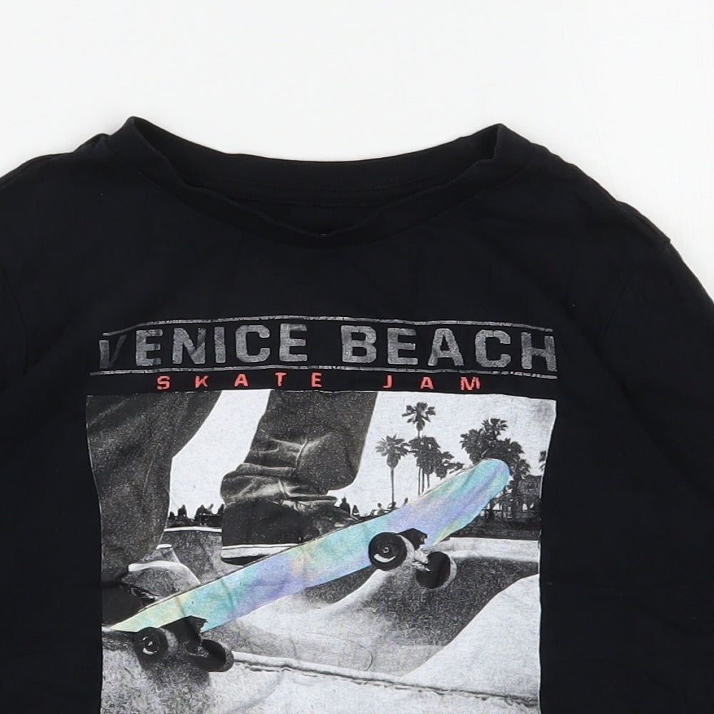 F&F Boys Black  100% Cotton Basic T-Shirt Size 4-5 Years Round Neck Pullover - Venice Beach