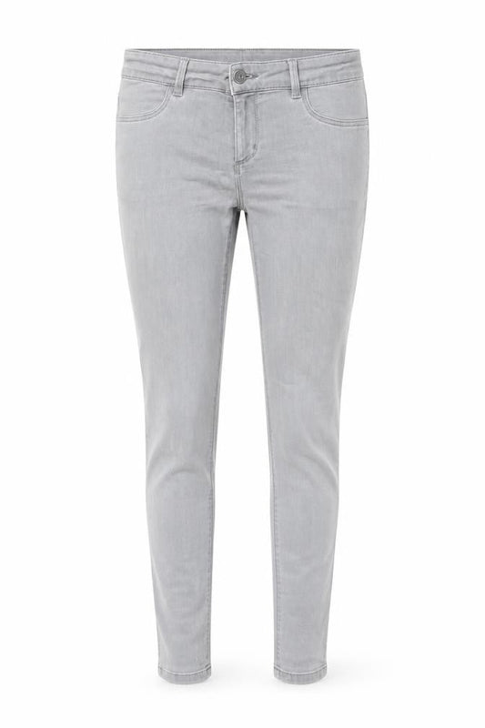 Front view of Oasis women’s grey cotton skinny jeans, size UK 10, 31-inch leg regular zip