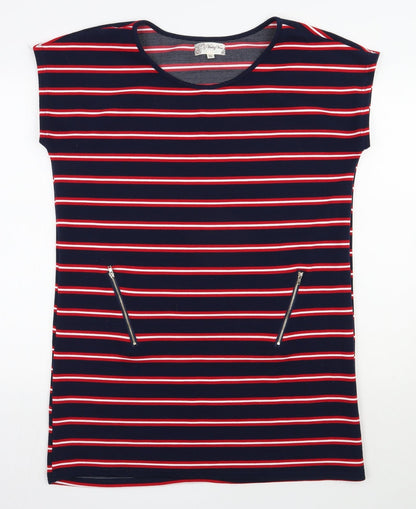 Vouley Vous Womens Blue Striped Viscose T-Shirt Dress  Size XL  Scoop Neck Pullover